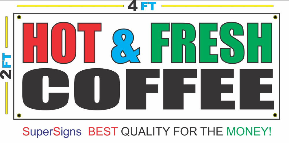 HOT & FRESH COFFEE Double-Sided Banner Sign in Red Green Blue Black BRAND NEW