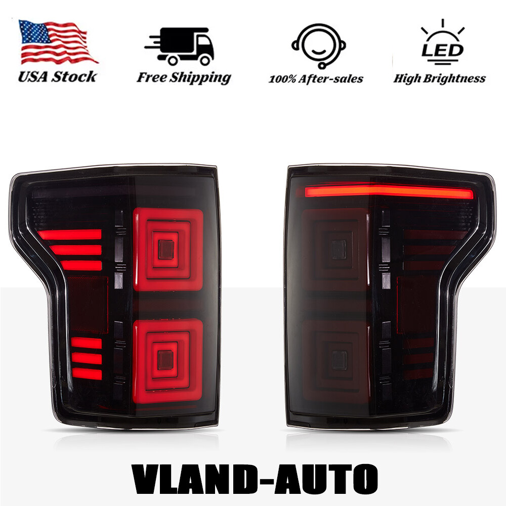 VLAND Smoked LED Tail Lights for 2015-20 Ford F-150 with Sequential Turn Signals
