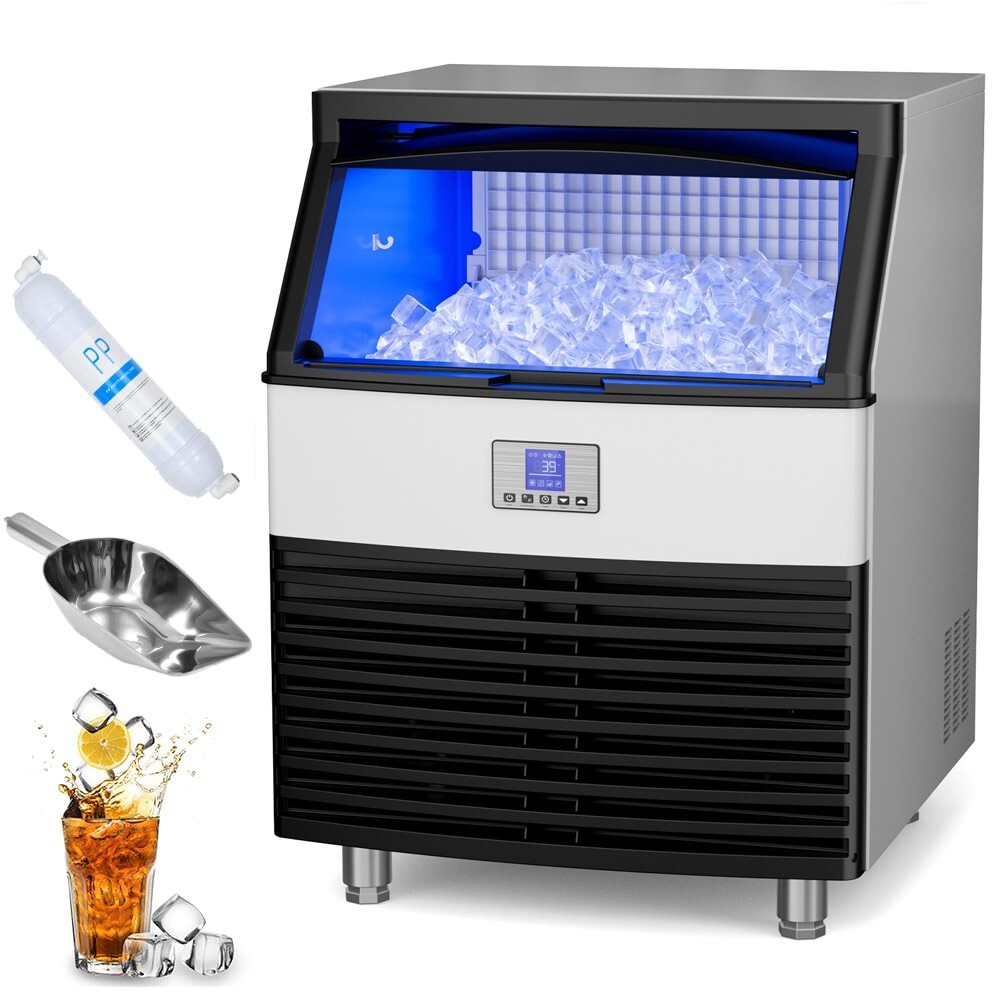 Commercial Ice Maker Machine with 126-Cube Capacity, Auto Cleaning & Large Storage Bin