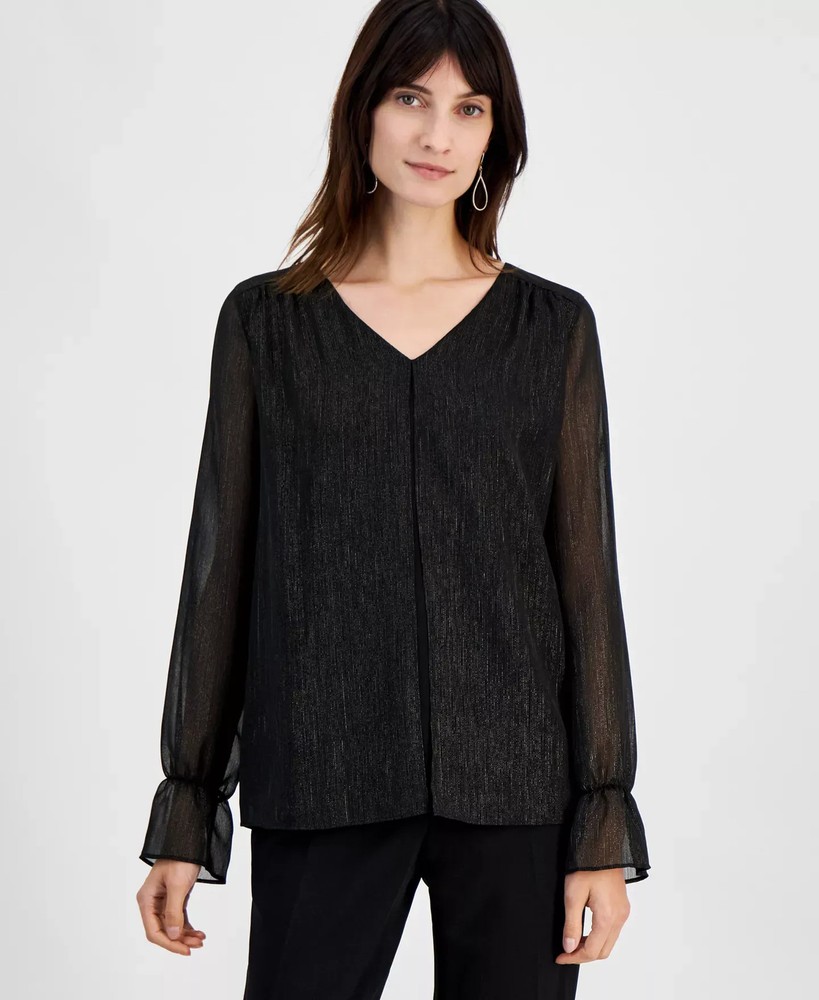 Kasper Women's Top Petite PL Double-Layer Shimmer Blouse Sizes