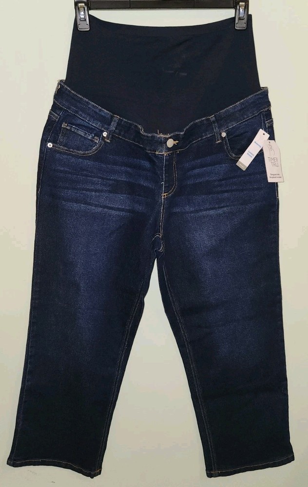 Time and Tru Womens XL 16-18 Maternity Straight Leg Dark Wash Crop Jeans  