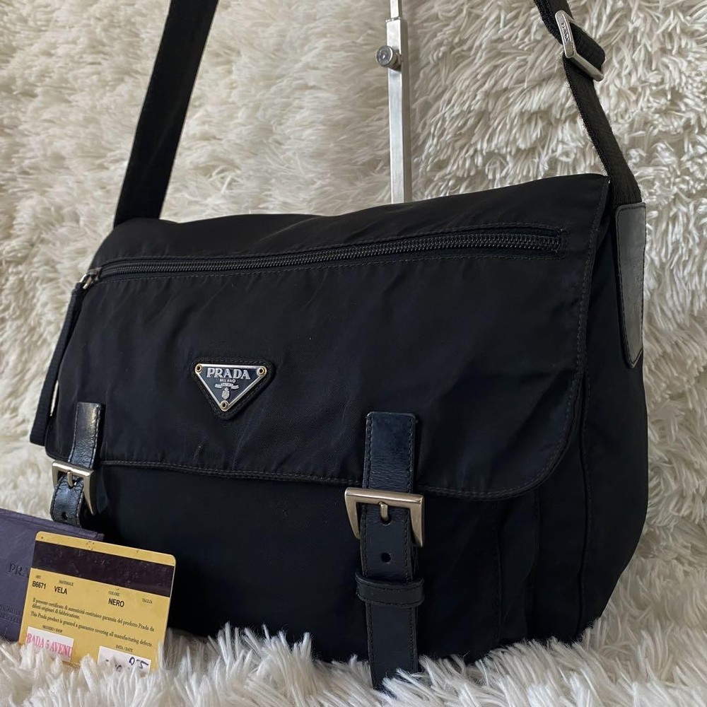 Prada B6671 black crossbody messenger bag with G card from Japan