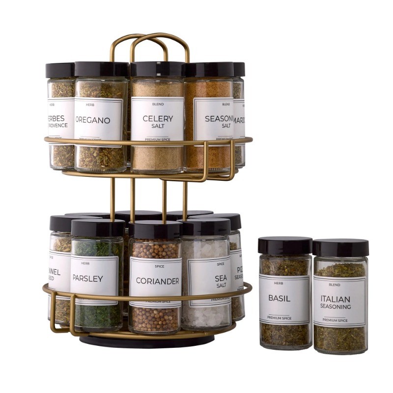 Kamenstein 16-Jar Gold Wire 2-Tier Revolving Filled Countertop Spice Rack