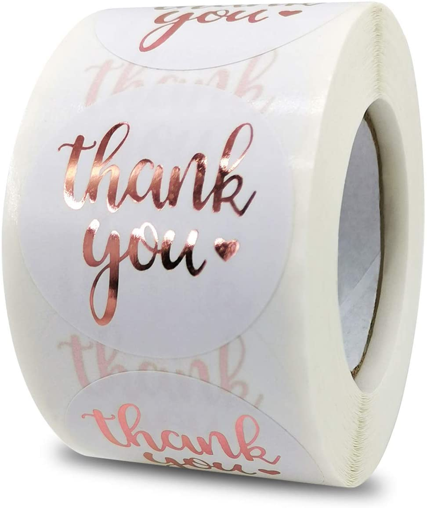 1.5 Inch Thank You Stickers Roll, 500 Pcs Rose Gold Thank You Stickers Lables fo