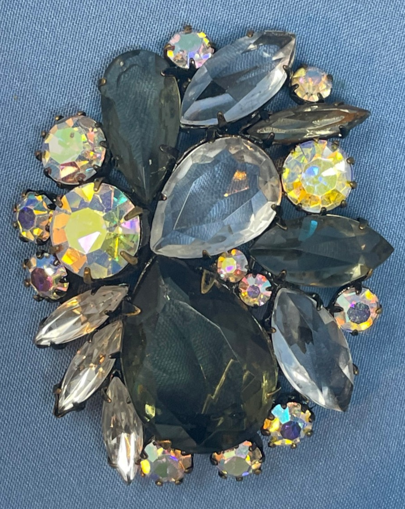 JULIANA smoke crystal and aurora borealis D&E  Large brooch.