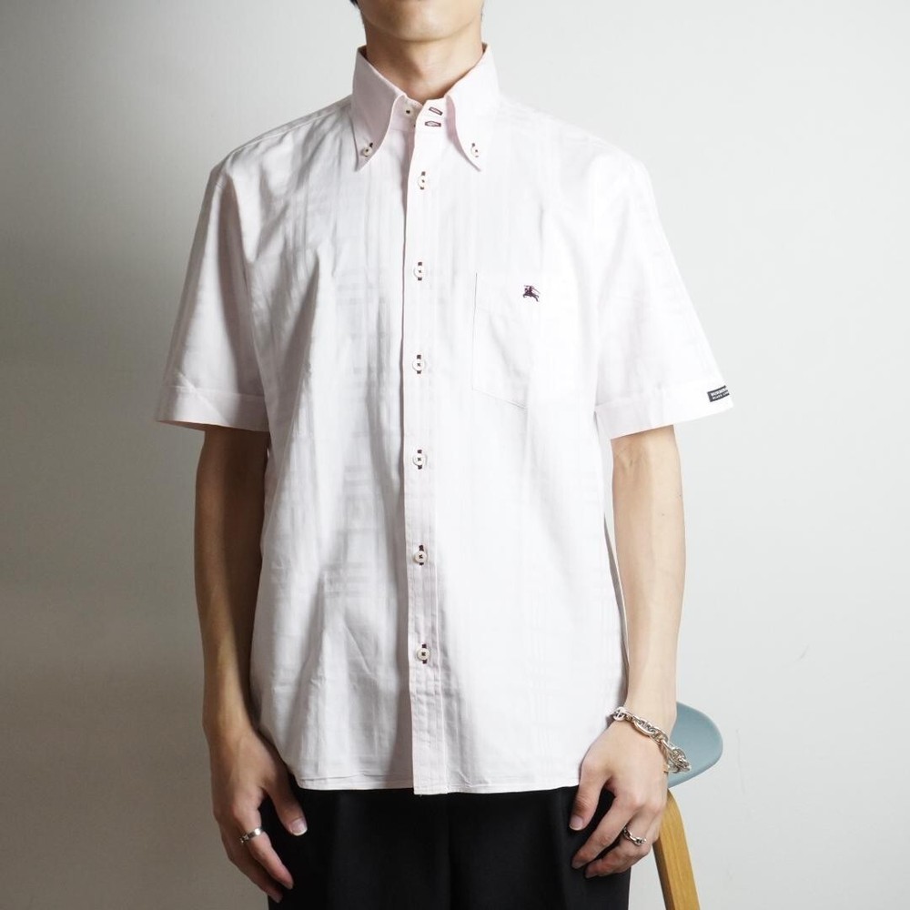 BURBERRY BLACK LABEL Check Short Sleeve Shirt Light Pink Men Size 2/S-M Used