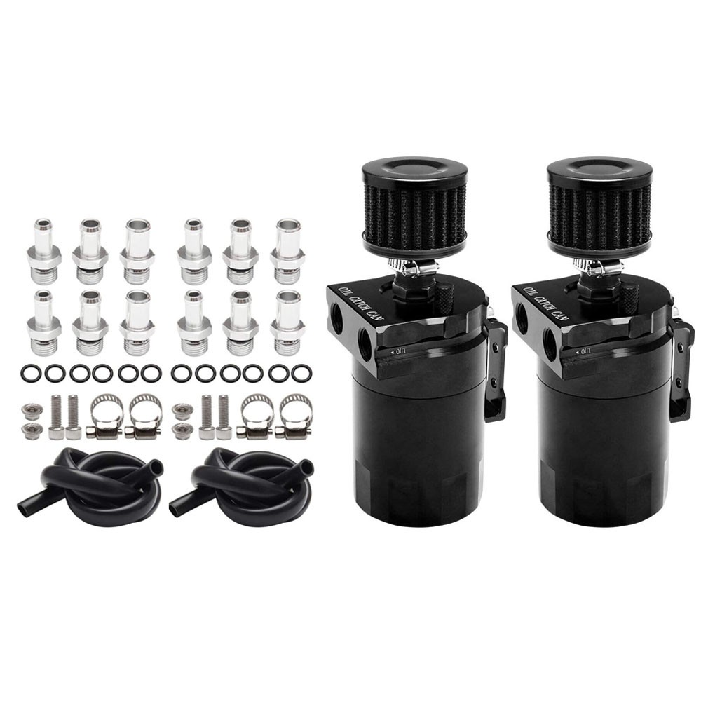 2PCS Universal Aluminum Oil Catch Can Reservoir Baffled Tank w/Breather Filter