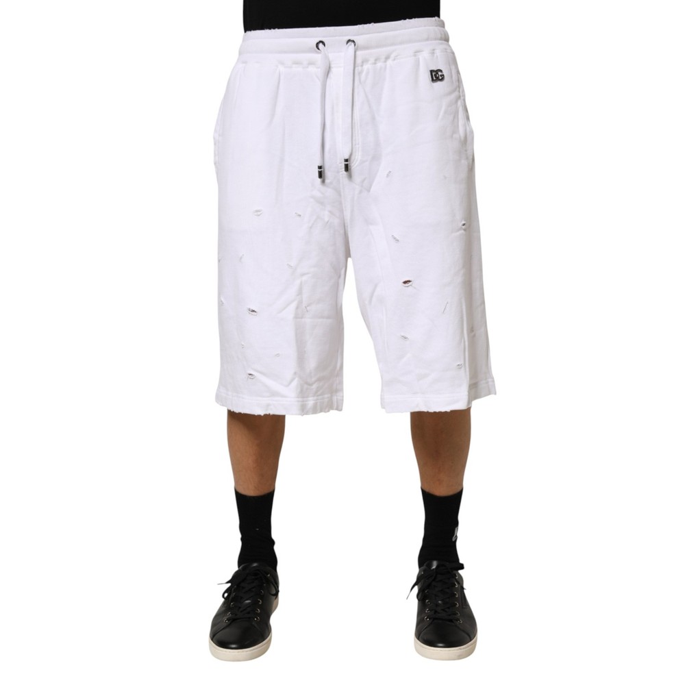 DOLCE & GABBANA Shorts White Distressed Cotton Men Bermuda IT48/W34/M RRP 300usd