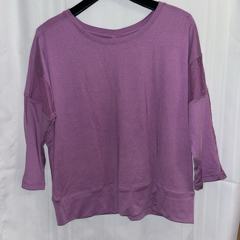 Camisa atlética de malla para mujer Yoga Gimnasio Prendas para el torso Ropa deportiva Lila Púrpura Talla Mediana