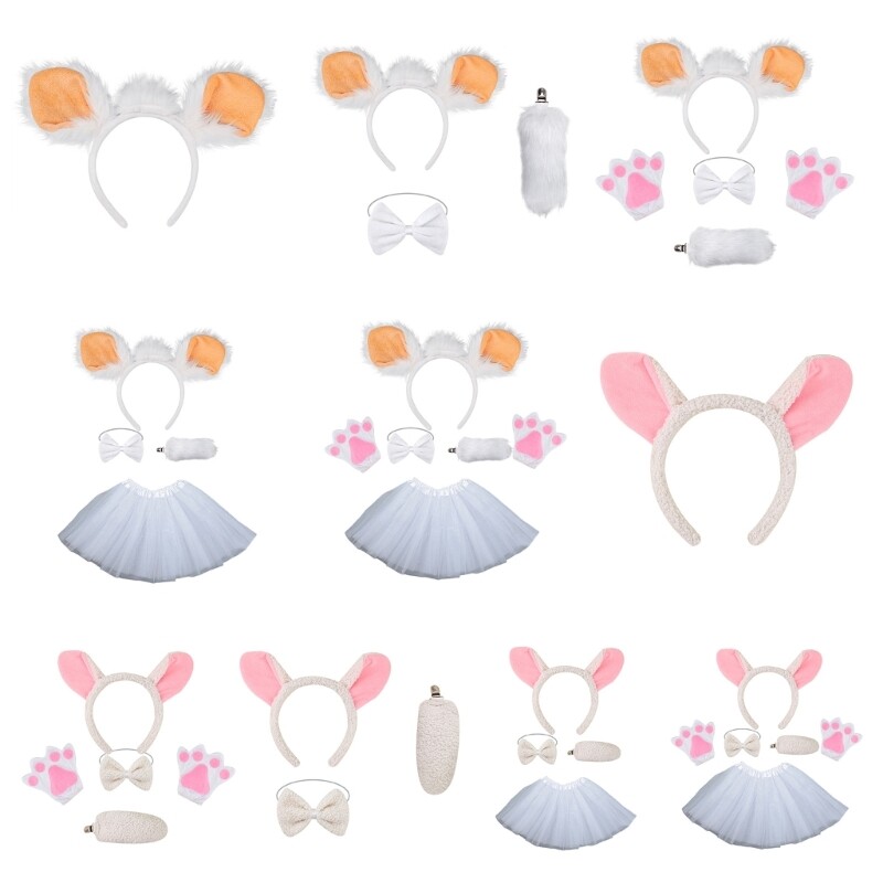 Sheep Costume Set with Headband Plush Tail Bowtie Gloves and Hair Hoop