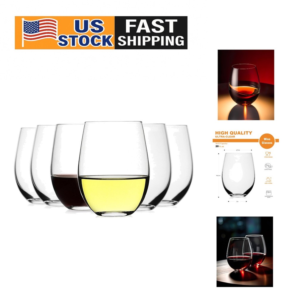 Stemless 20 oz Wine Glasses Set – Dishwasher Safe Crystal Tumblers for All Beverages