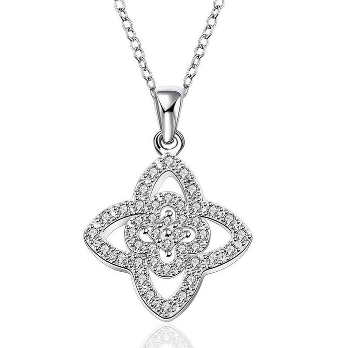 Sterling Silver Puffed Clover CZ Pendant Necklace with 18 Inch Chain Gift for Her PS1