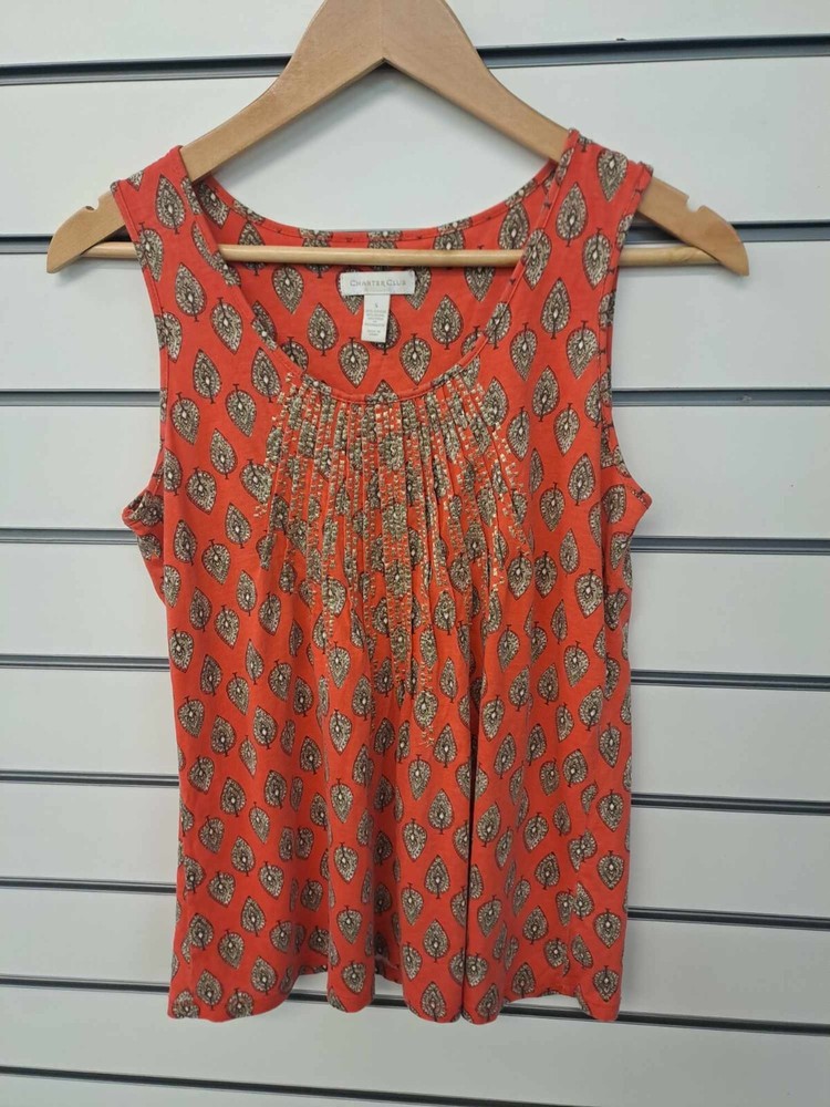CHARTER CLUB LADIES ORSNGE PRINTED SLEEVELESS TOP SIZE 10 - 12 (S) NEW (ref 68)