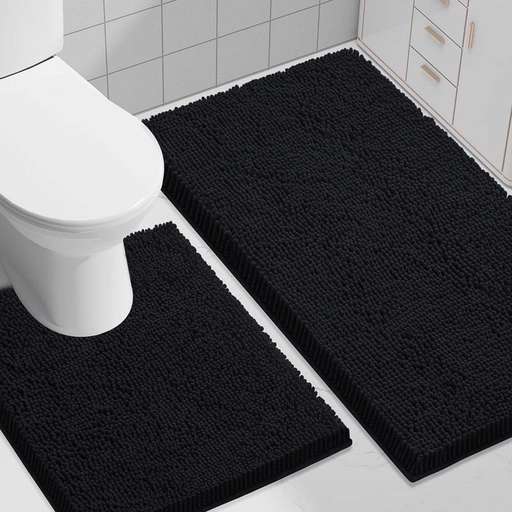 Soft Absorbent Chenille Bathroom Rug Set with U-Shaped Toilet Mat - 2 Piece