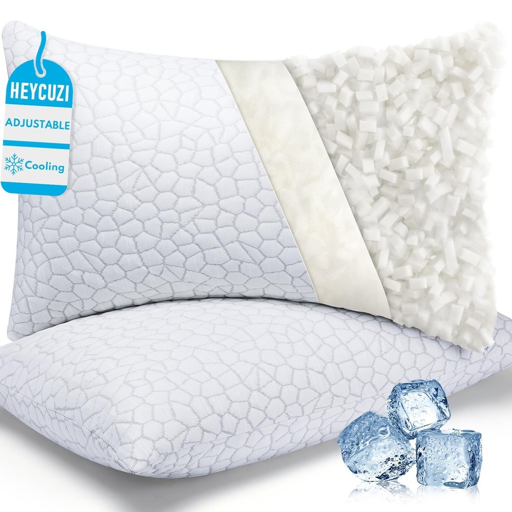 Cooling Shredded Memory Foam Pillow for Sleeping - Queen Size 2 Pack, Adjusta...