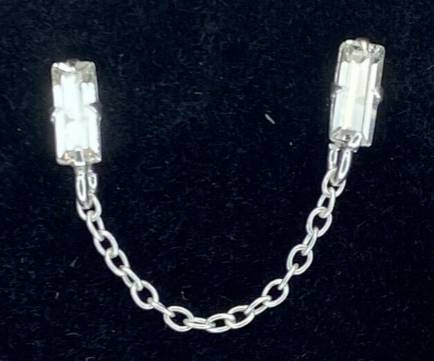 Sterling Silver Double Baguette Crystal Chain Drop Earrings for Women and Teens