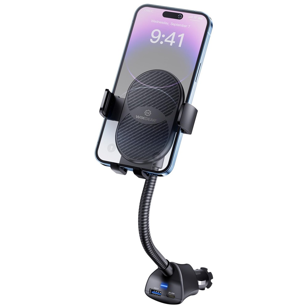 Cigarette Lighter Phone Holder, 360° Rotating Car Mount Cradle with Dual USB ...
