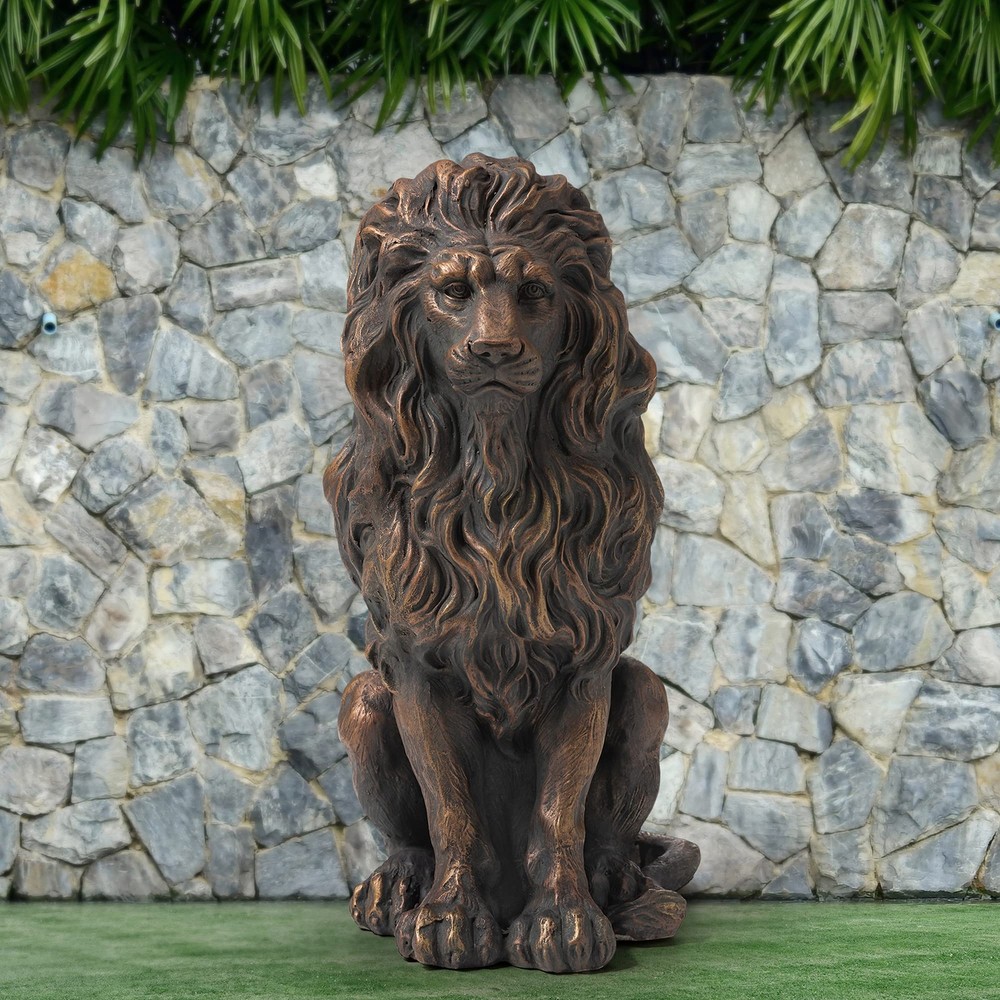 GH20387 Guardian Lion Garden Statue Outdoor Sculpture Decoration, Bronze, 20....