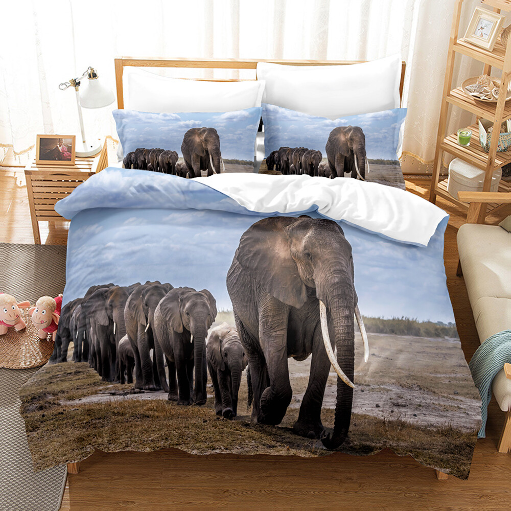 Elephant Troops Duvet Quilt Cover Twin Queen Comfortable Mandala Bedding Set