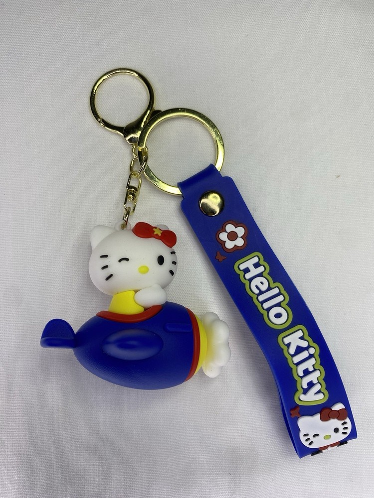 Adorable Sanrio Hello Kitty Gold Charm Keychain in Blue
