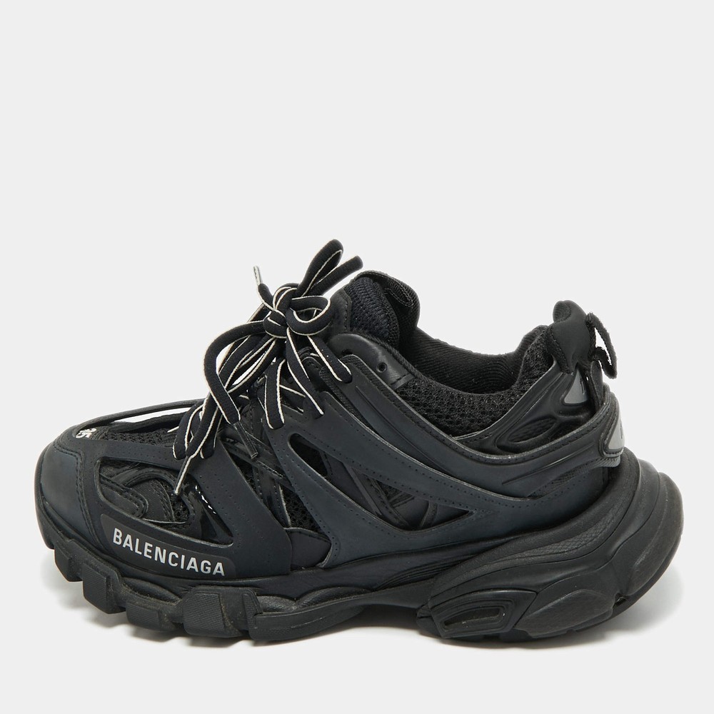 Balenciaga Black Faux Leather and Mesh Track Sneakers Size 35