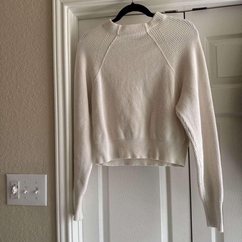 Free People Women's Cream Knit Semi-Cropped Sweater Cotton Blend size Small