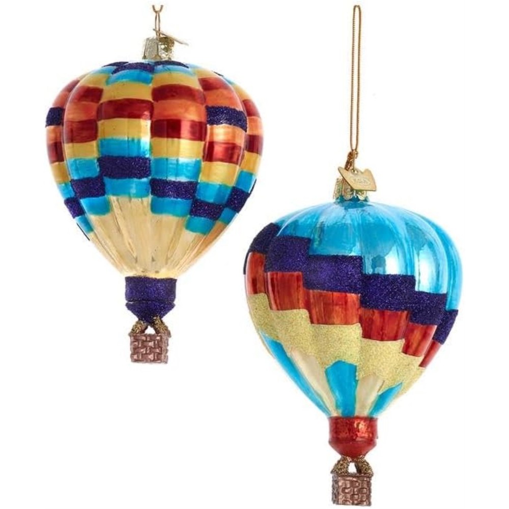 Kurt Adler Noble Gems Glass Hot Air Balloon Ornaments, Assorted (2 Pack)