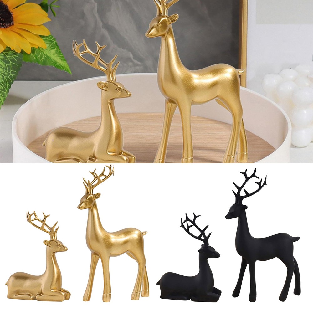 2X Reindeer Decor Resin Miniature Elk Figurines Animal Deer Statues Sculpture