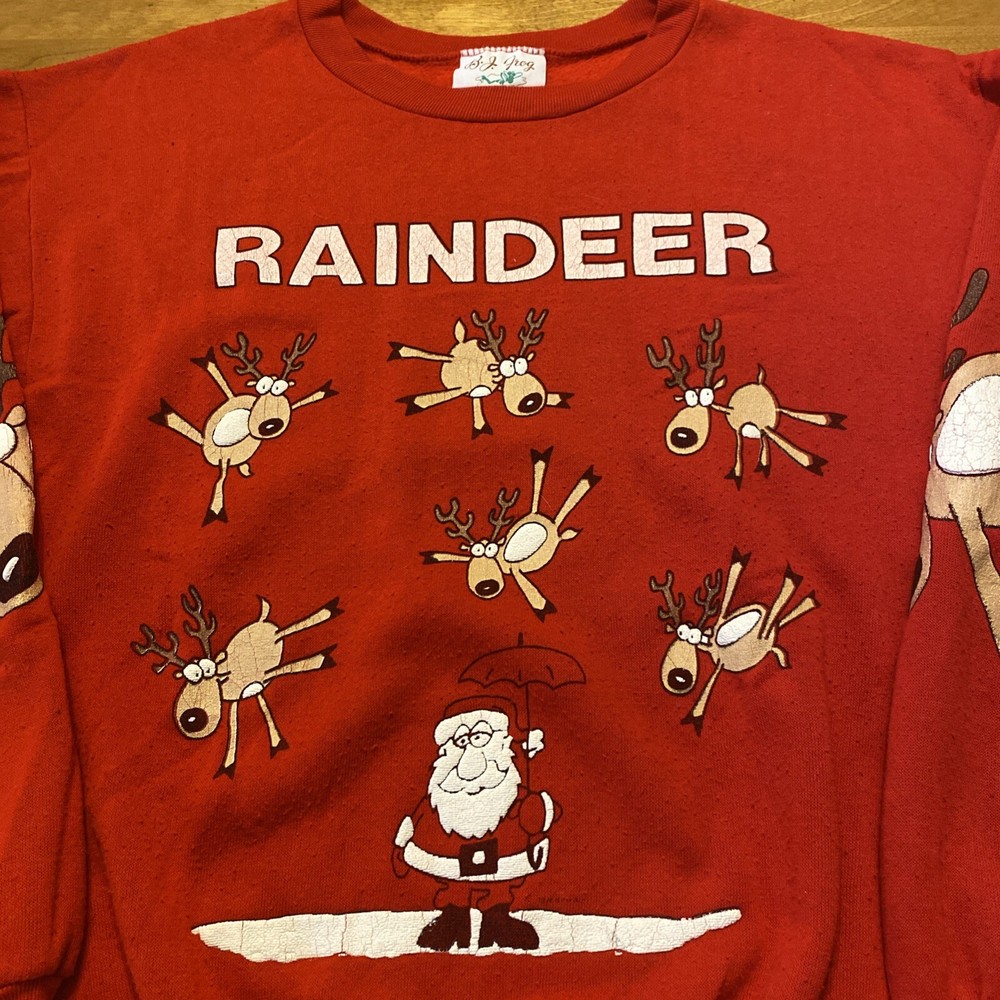 Vintage Single Stitch Raining Reindeer Sweatshirt Size Medium