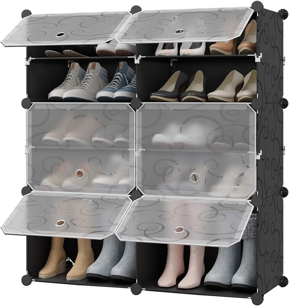 Portable 12-Grid Shoe Rack Organizer Tower Storage Cabinet