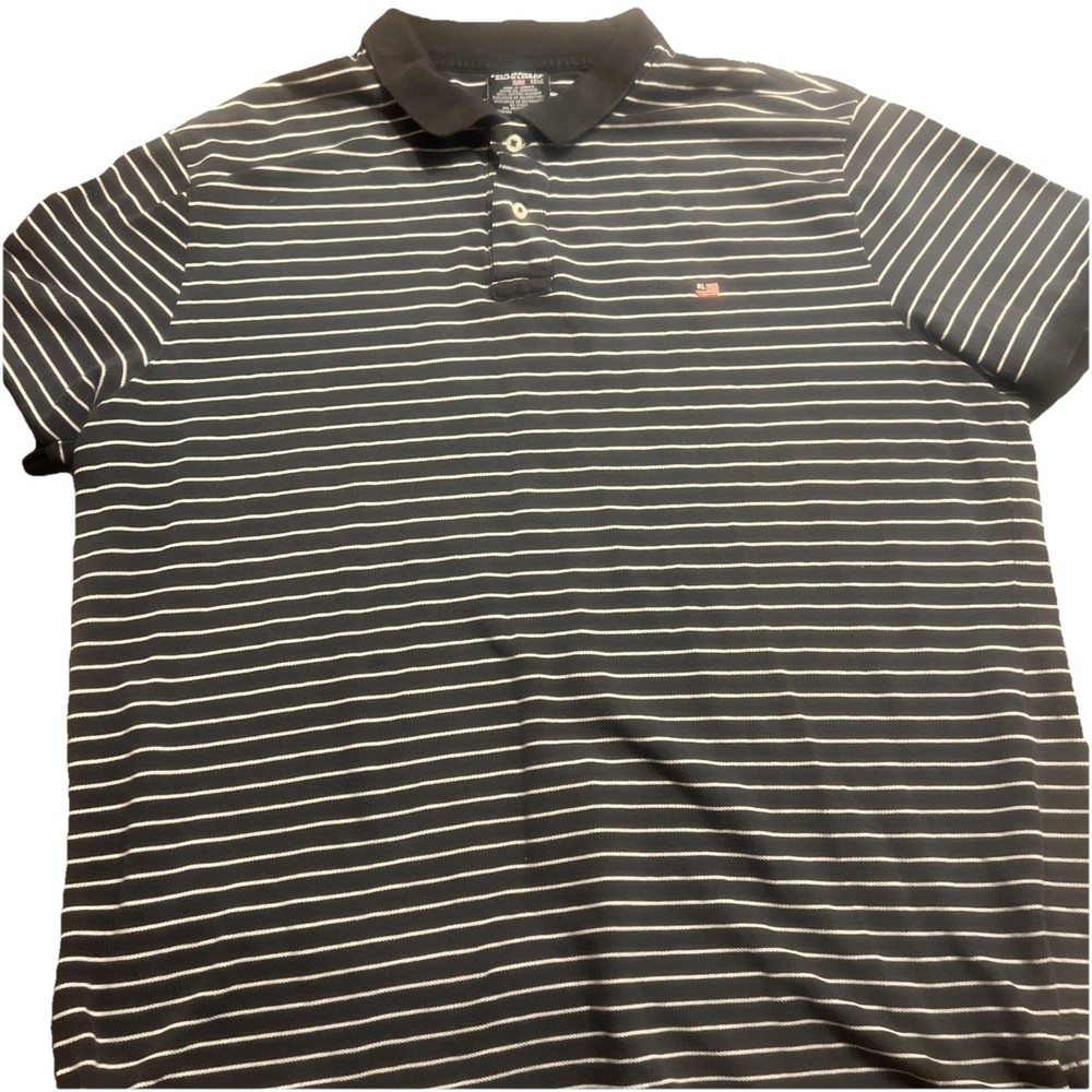 Polo Ralph Lauren Men's Polo Shirt 2XL Black White Stripe Short Sleeve