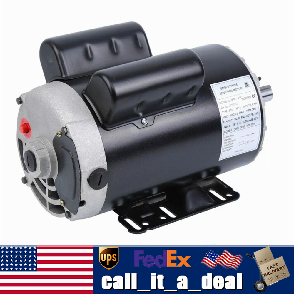 5 HP Air Compressor Electric Motor Single Phase 3450RPM 7/8