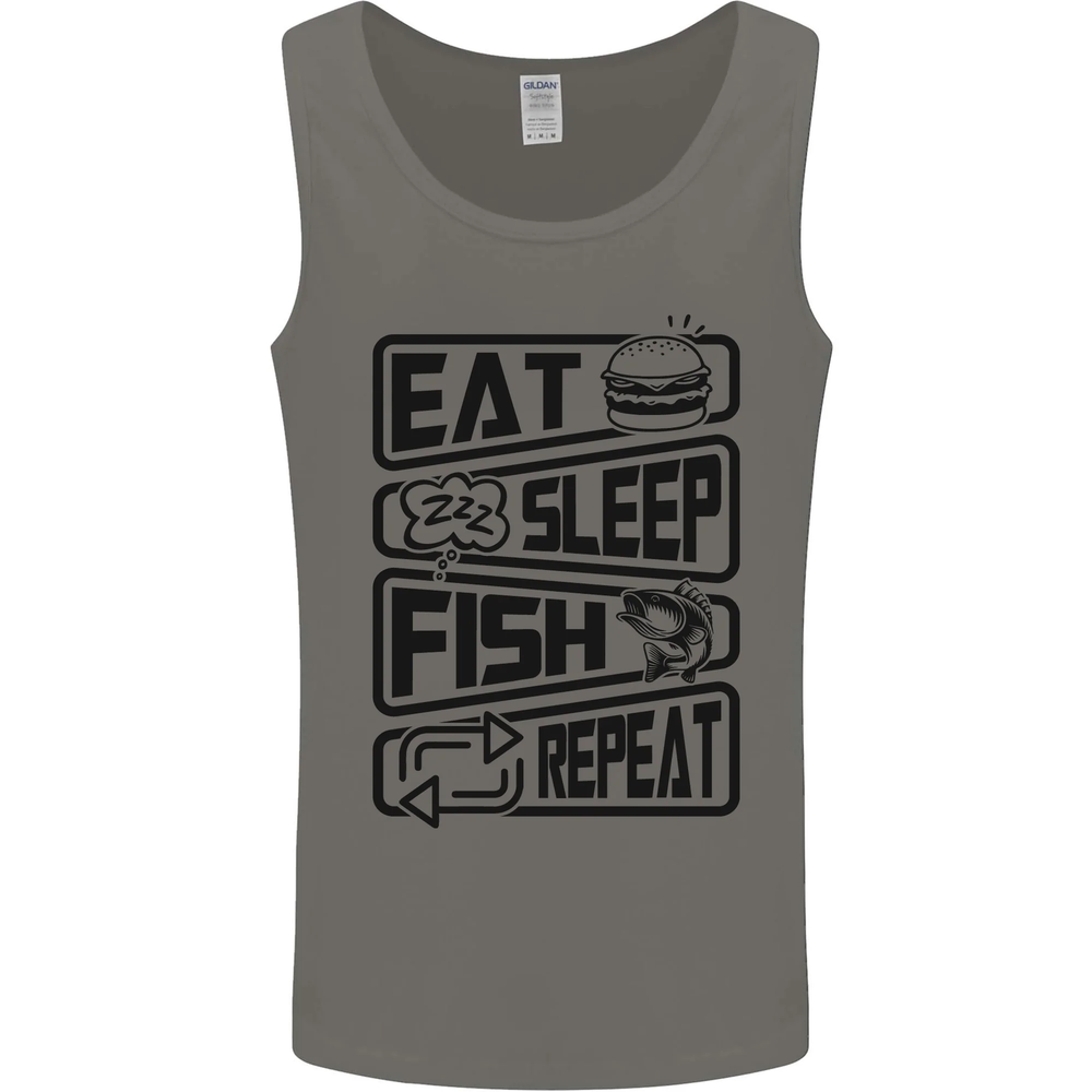 Eat Sleep Fish Repeat Funny Fishing Mens Vest Tank Top