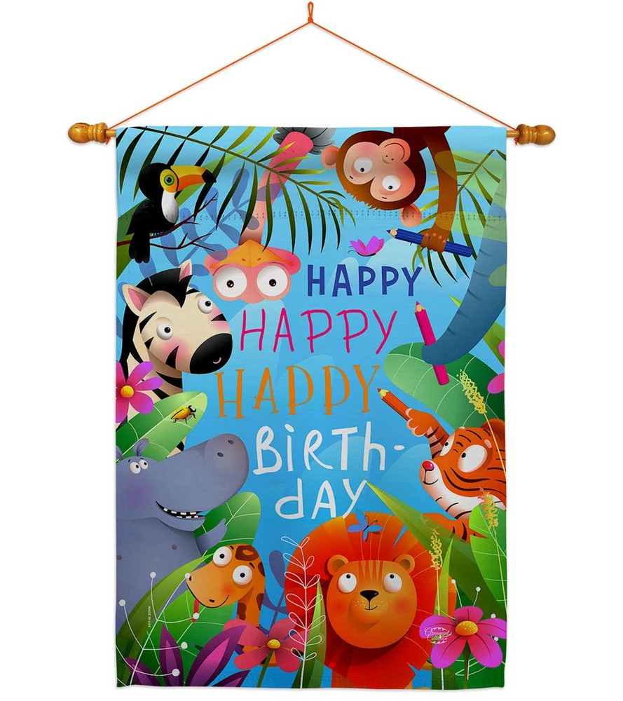 Let Gather Birthday House Flag Set with Dowel for Cake Candy Celebration Gifts