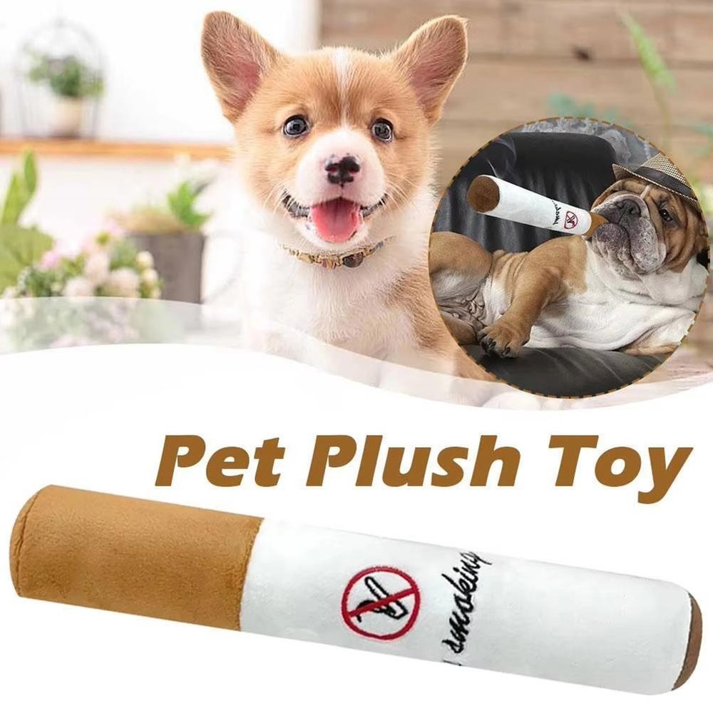 Interactive Squeaky Dog Toy - Giggles Cigar Teething Plush D5K9