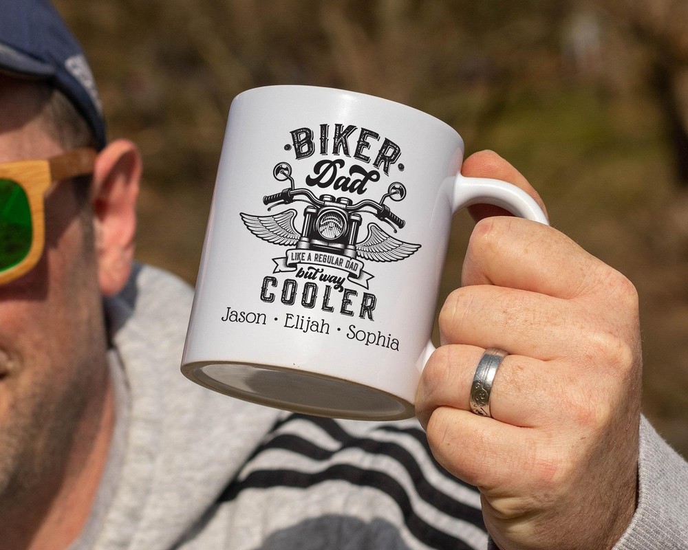 Biker Dad Premium Coffee Mug Or Teacup. Perfect Gift Idea For A Dad Who Loves To