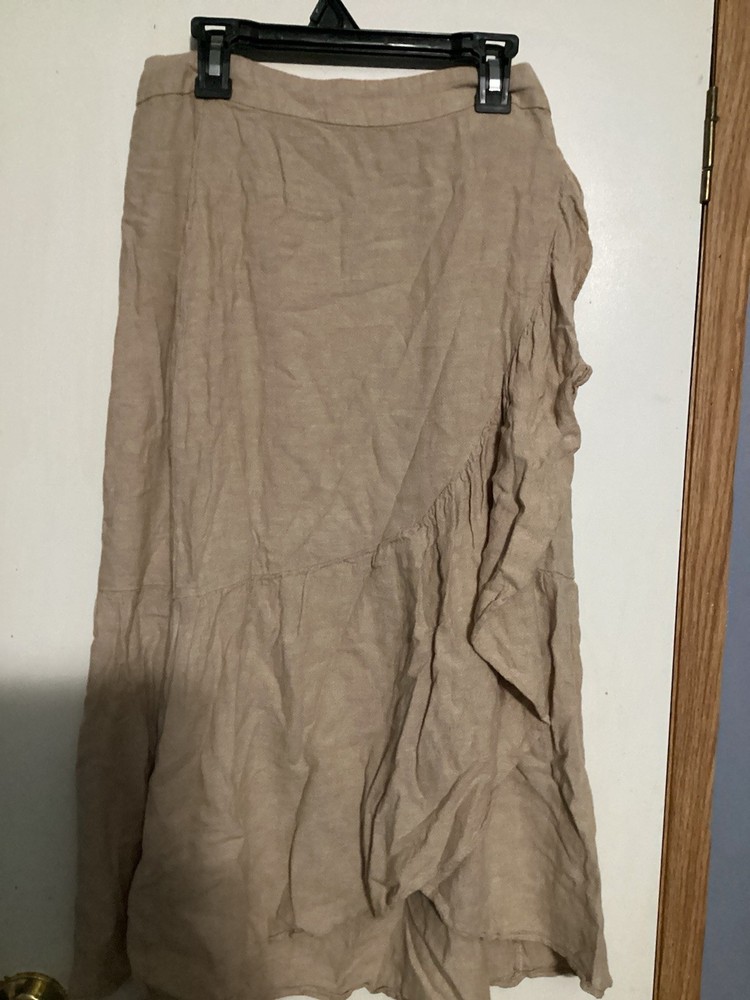 Madewell Linen-Blend Ruffle-Wrap Midi Skirt Women's Size 0 Earthen Sand Neutral