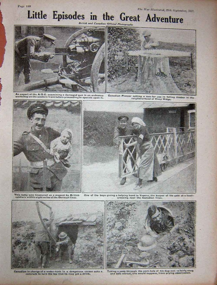 Original Old Vintage Print 1917 Ww1 British Siers Baby Canadian Pioneer Vimy