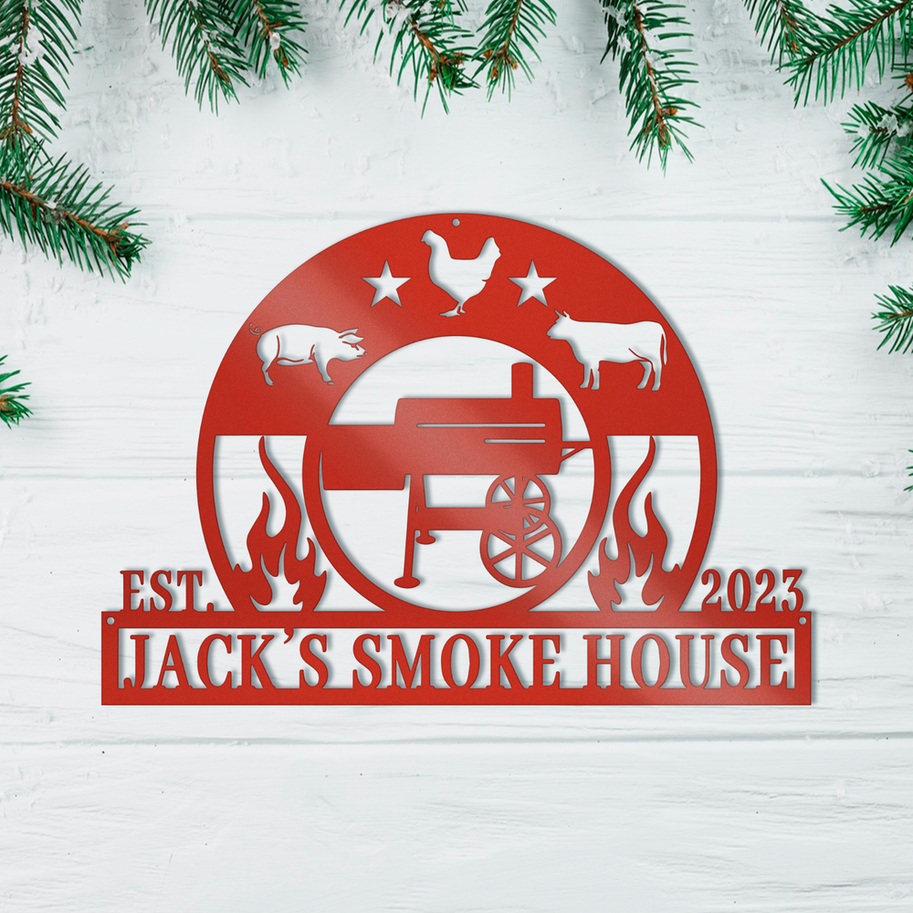 Custom Smokehouse Metal Sign, Metal Backyard Wall Decor, Bar Welcome Sign