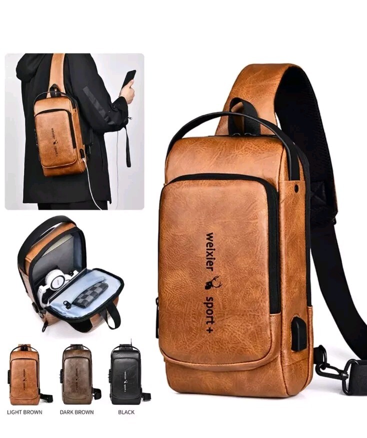 Men’s Anti-Theft Sling Crossbody Bag with USB Port, Chest Shoulder Messenger Backpack for Convenient Security