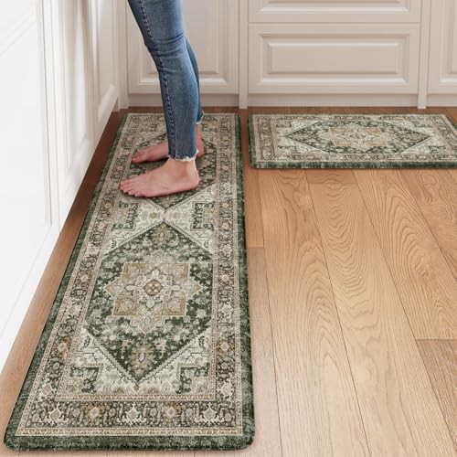 Non-Slip Cushioned Anti-Fatigue Kitchen Floor Mat Set 2-Piece Green