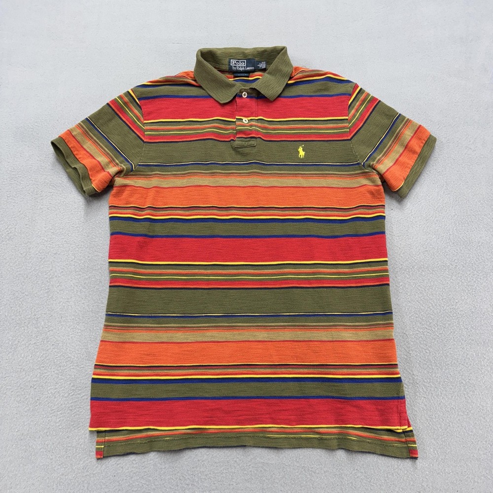Polo By Ralph Lauren Polo Shirt Mens Large Multicolor Pique Stripe Custom Fit
