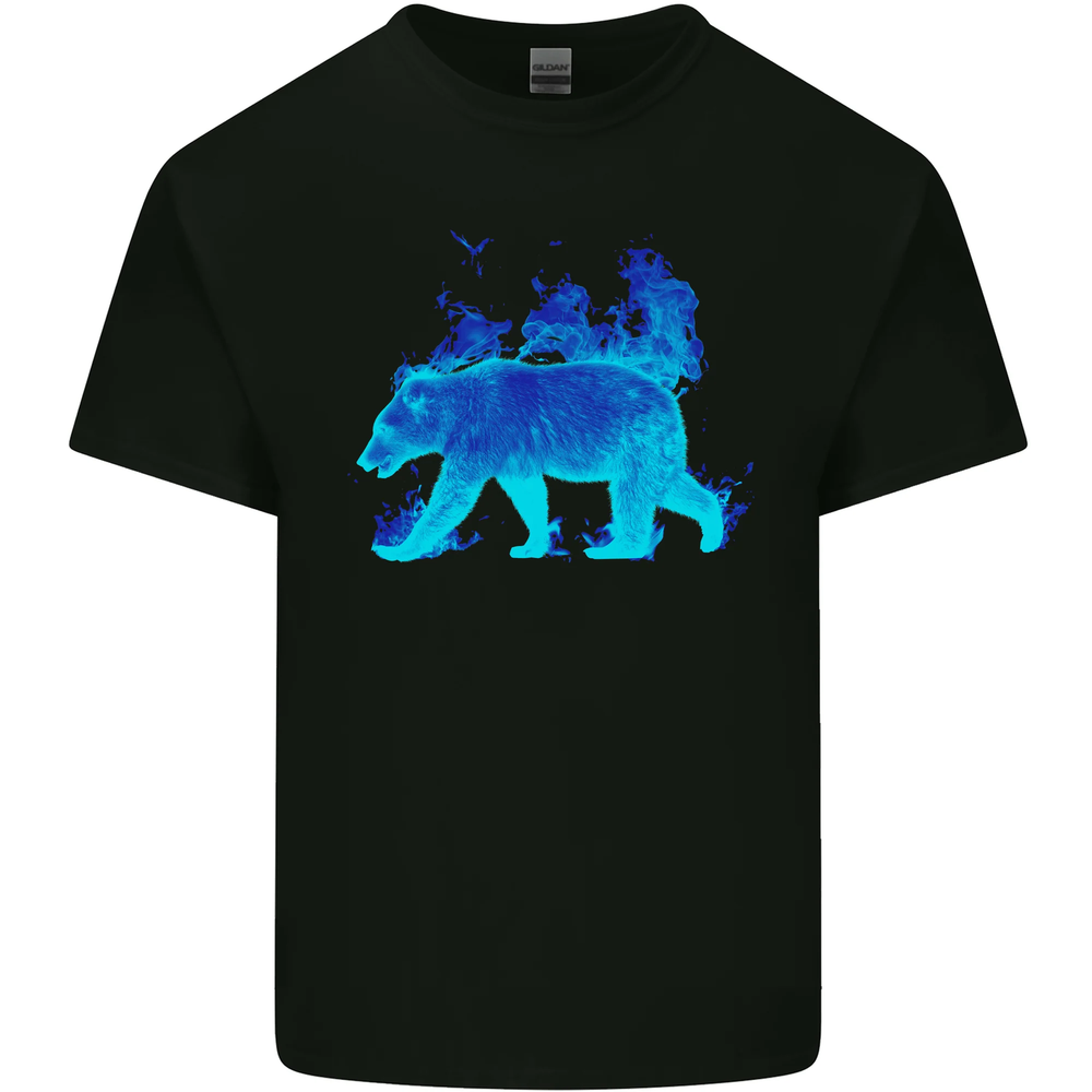 A Blue Flame Grizzly Bear Mens Cotton T-Shirt Tee Top