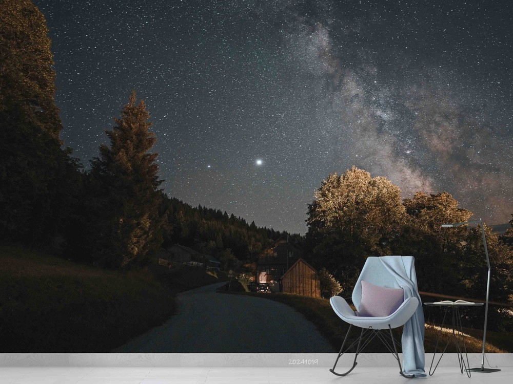 3D Forest Path Starry Sky Night Scene Wall Murals Wallpaper Murals Wall Sticker