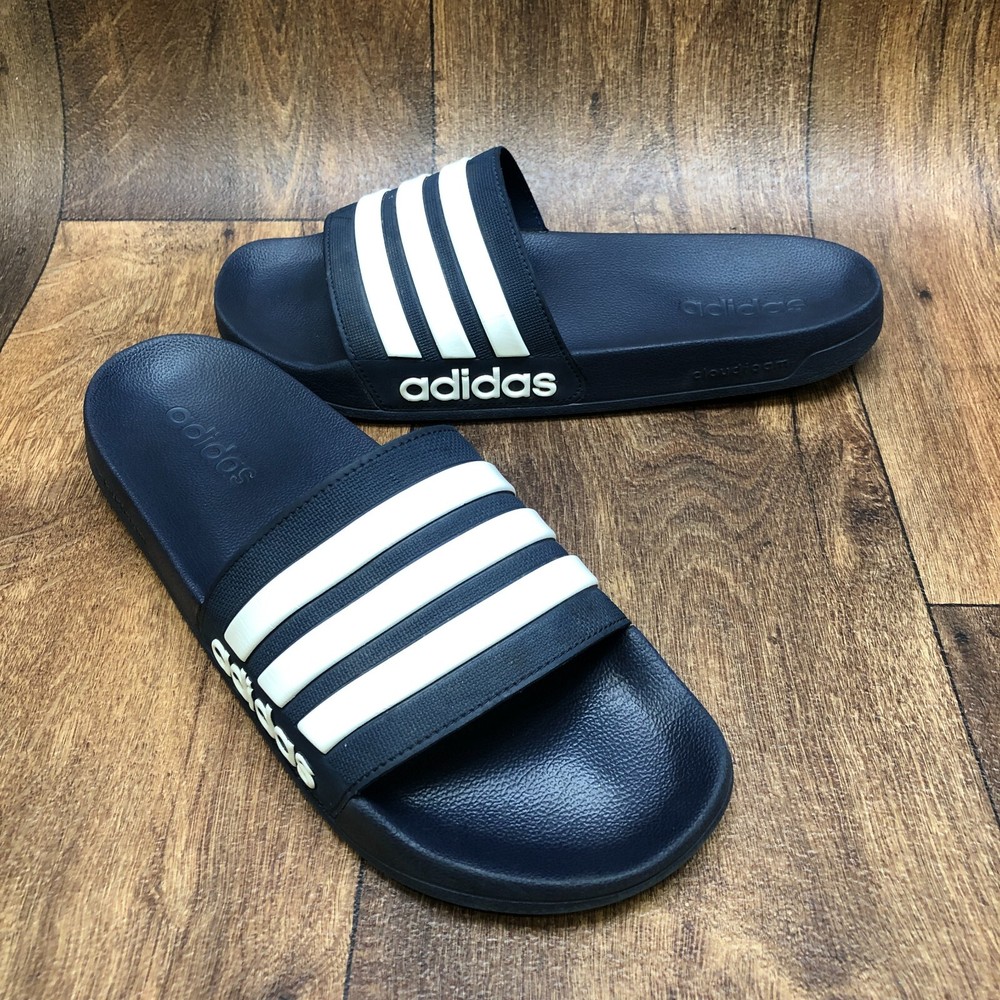 Adidas Sandals Mens 12 Adilette Shower Slides Blue Open Toe Logo Flats AQ1703