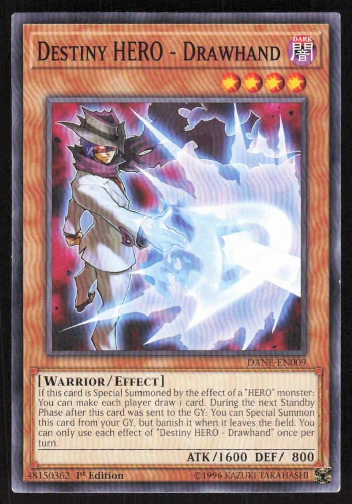 1996 Yugioh 1st Edition Destiny HERO Drawhand Rare Trading Card