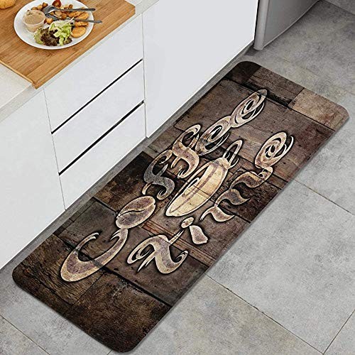 Kitchen Rug,Modern Coffee Time Grunge Back Print,Waterproof Non Skid Washable