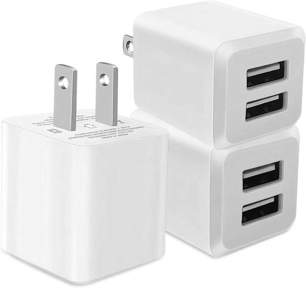 3-Pack White Dual Port USB Wall Charger Cube Power Adapter