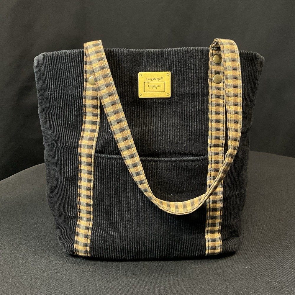Longaberger Homestead Small Tote Bag Purse Black Beige Check