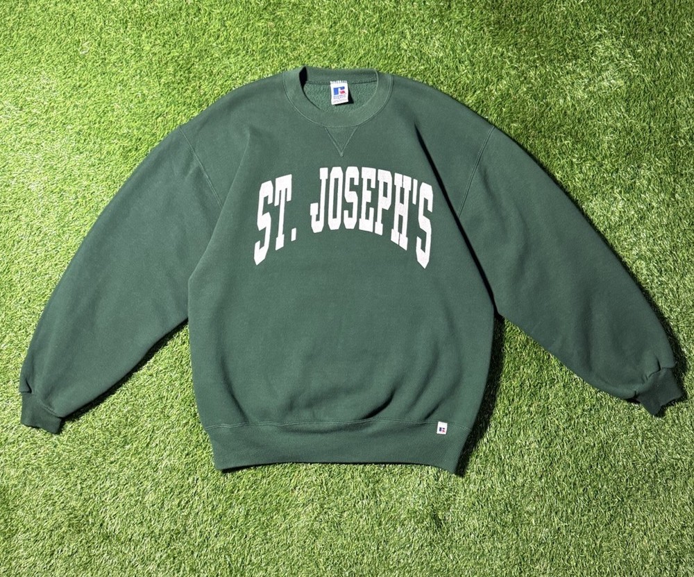 ST JOHN'S University Vintage Russell Green Crewneck Sweatshirt 90s USA Sz Large